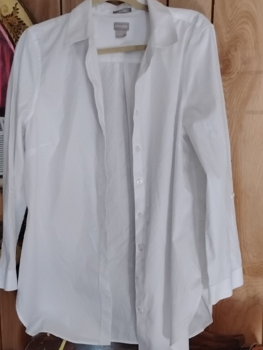Chico's White Button-Down Shirt with Rolled Button Sleeves